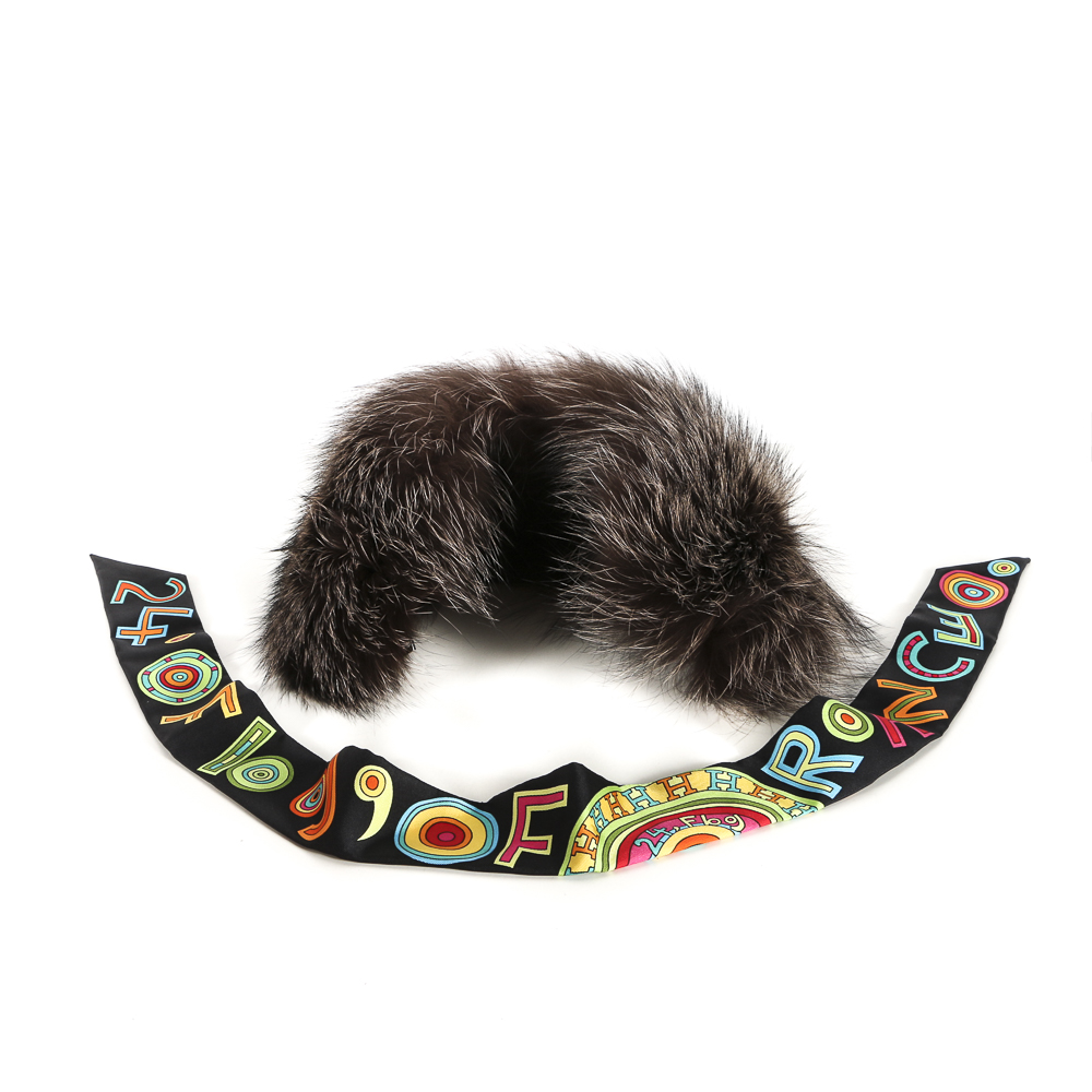 Hermès Fox Fur Collar and "Tohu Bohu" Twilly 24 Faubourg Scarf