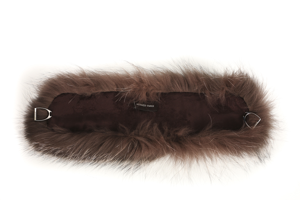 Hermès Fox Fur Collar and "Tohu Bohu" Twilly 24 Faubourg Scarf