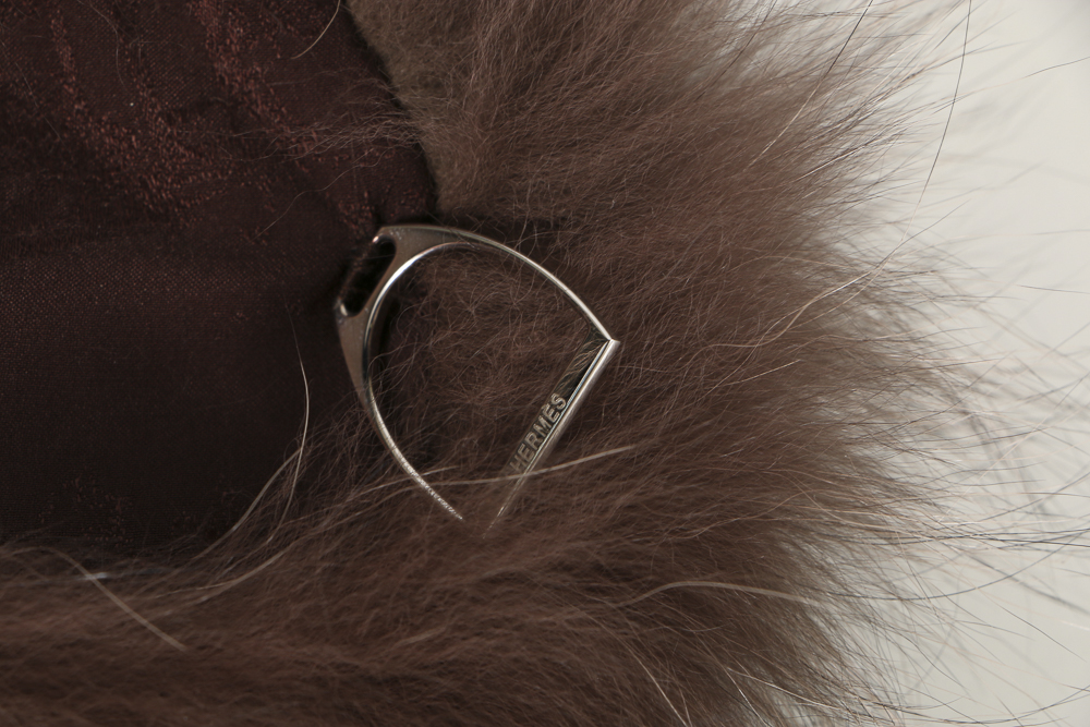 Hermès Fox Fur Collar and "Tohu Bohu" Twilly 24 Faubourg Scarf