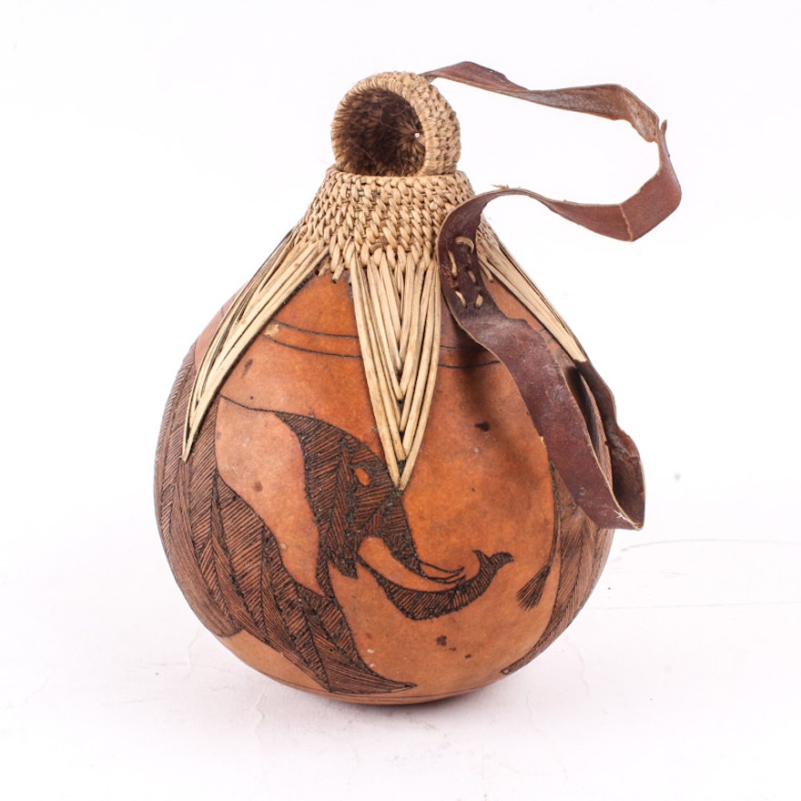 Hand Carved African Gourd Canteen
