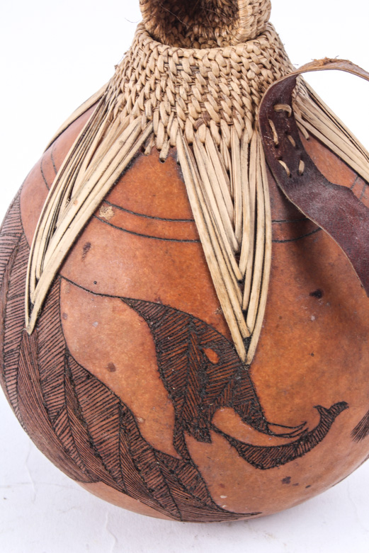 Hand Carved African Gourd Canteen
