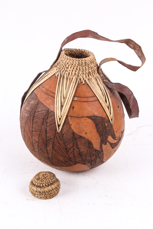 Hand Carved African Gourd Canteen