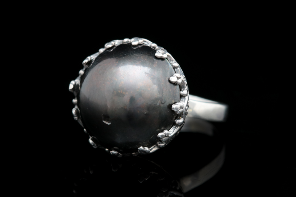 Sterling Silver and Imitation Black Pearl Ring