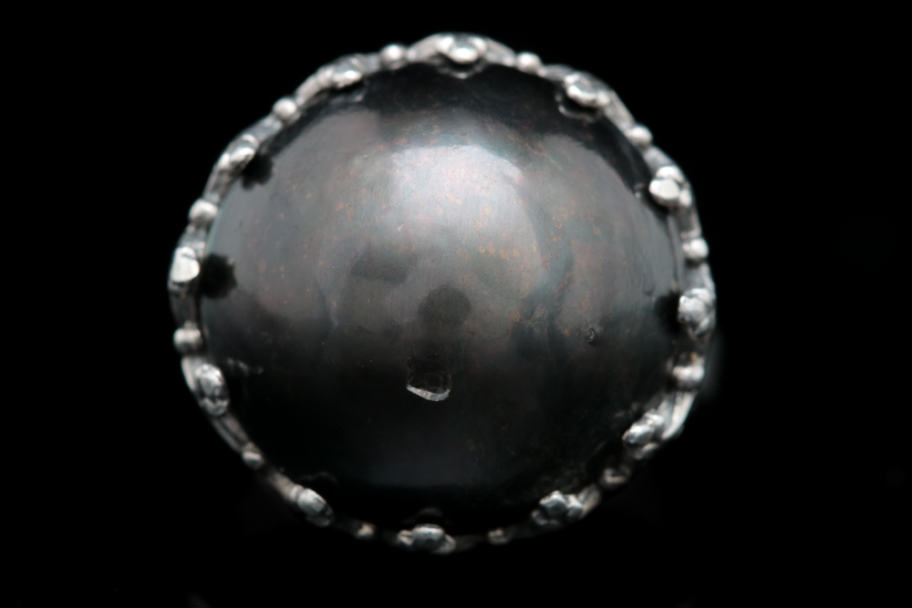 Sterling Silver and Imitation Black Pearl Ring