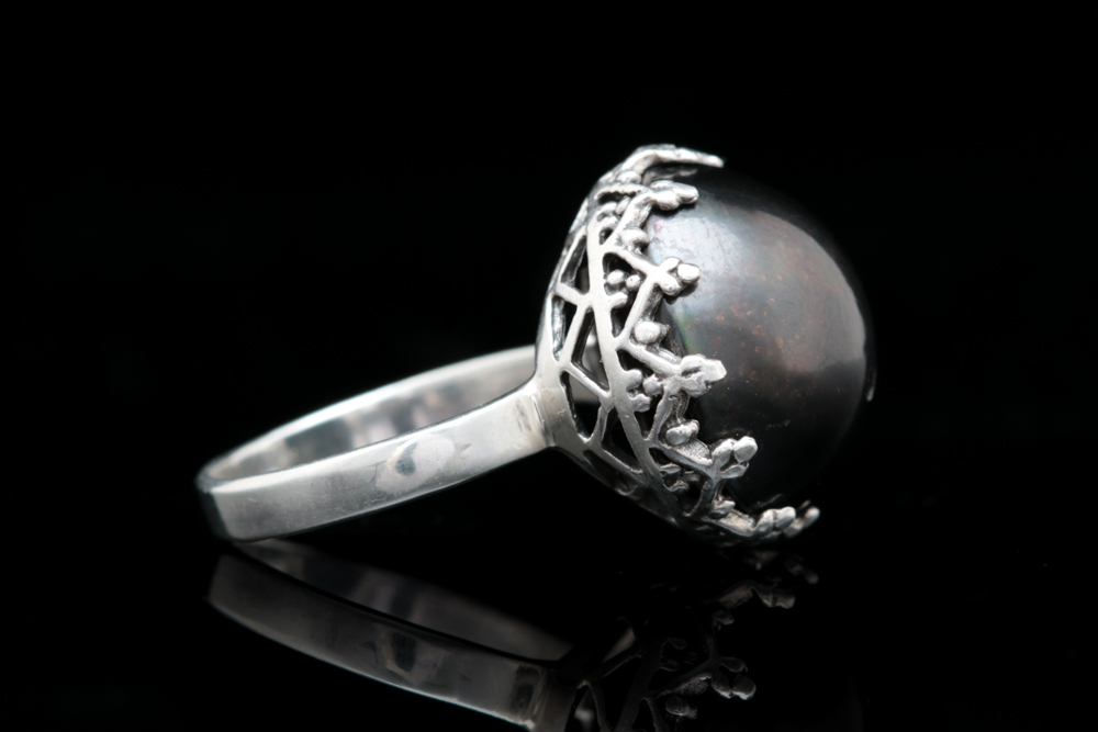 Sterling Silver and Imitation Black Pearl Ring
