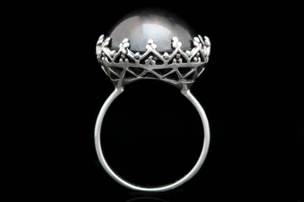Sterling Silver and Imitation Black Pearl Ring