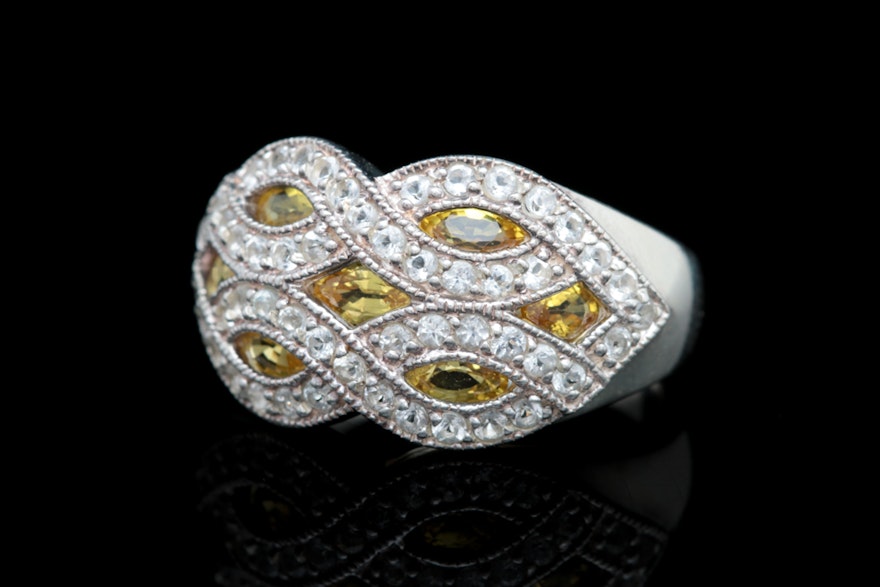 Sterling Silver, Yellow and White Sapphire Ring