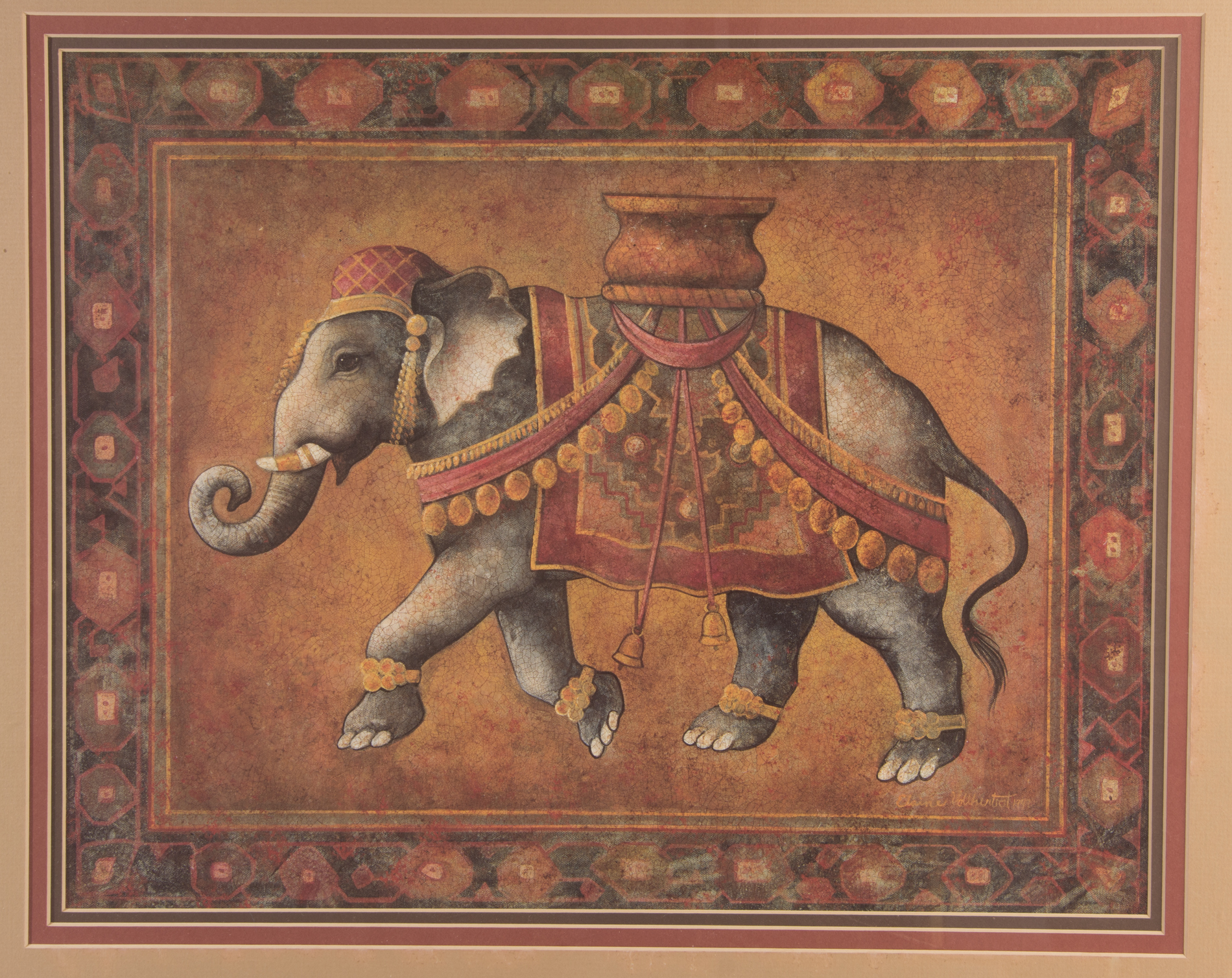 Elaine Vonherts Framed Offset Lithographs Depicting Elephants