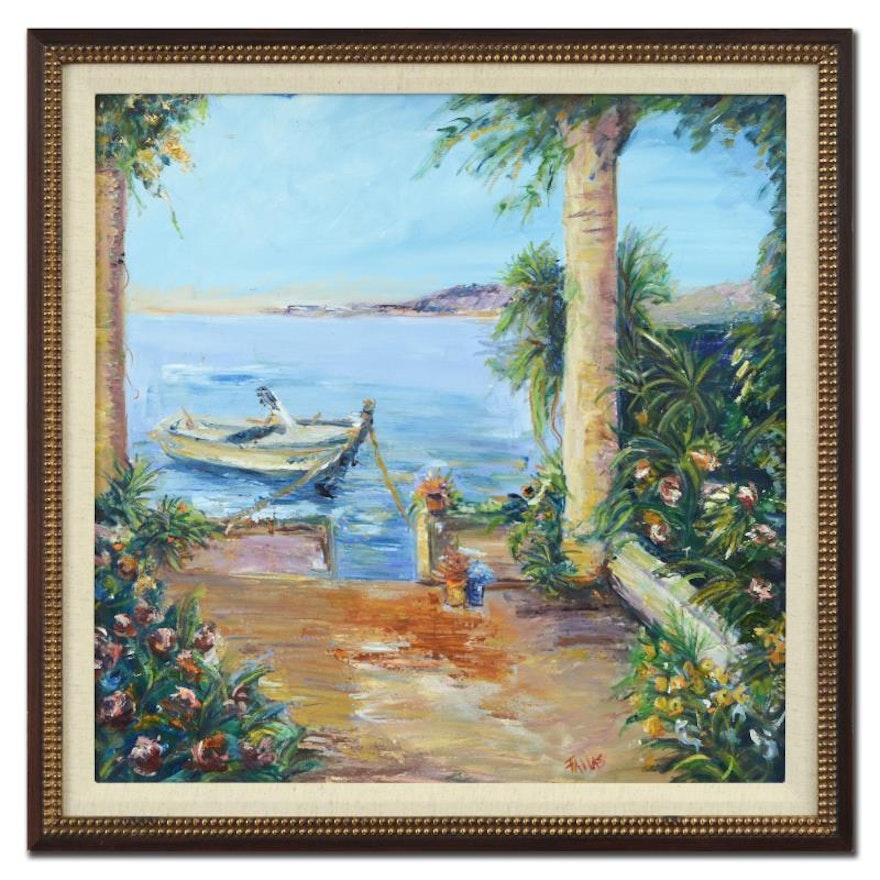 Elliot Fallas "La Dolce Vita" Framed Original Oil Painting on Canvas