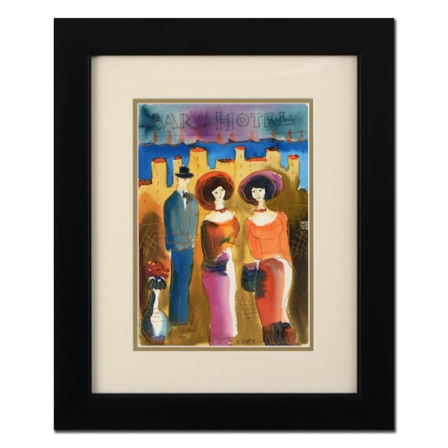 Moshe Leider "Bar Hotel" Framed Original Watercolor Painting