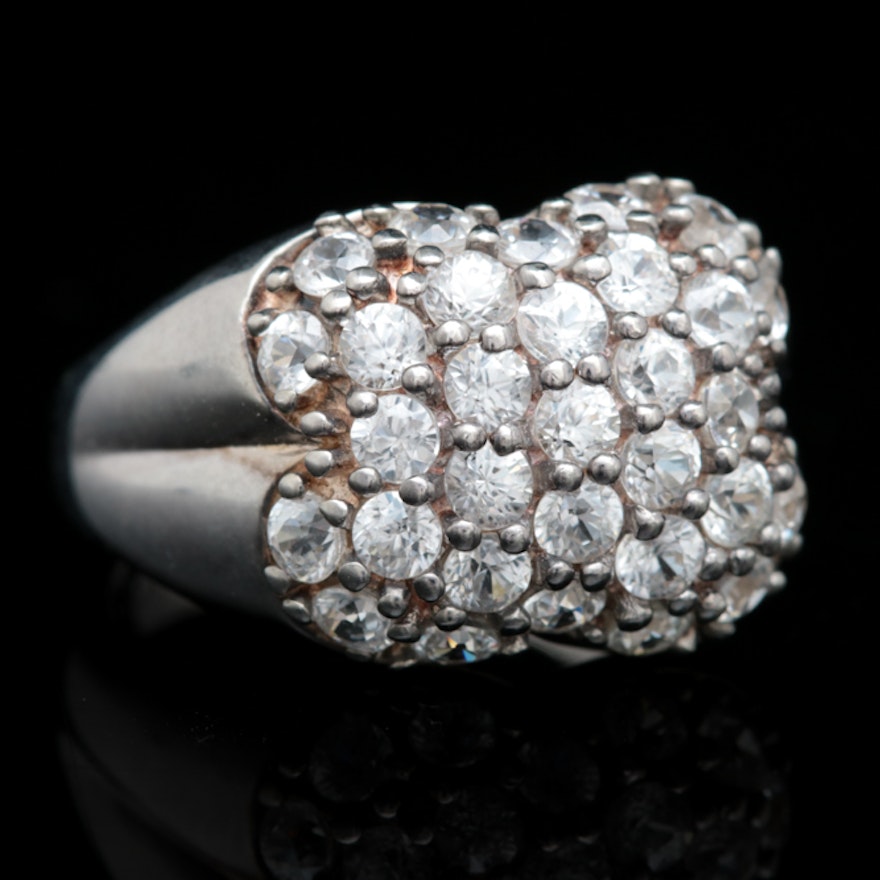 Sterling Silver and White Topaz Cluster Ring