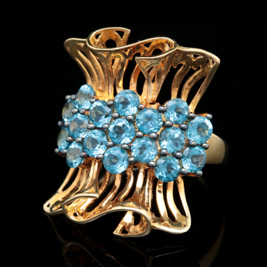 Gold Plated Sterling Silver and Blue Topaz Ring
