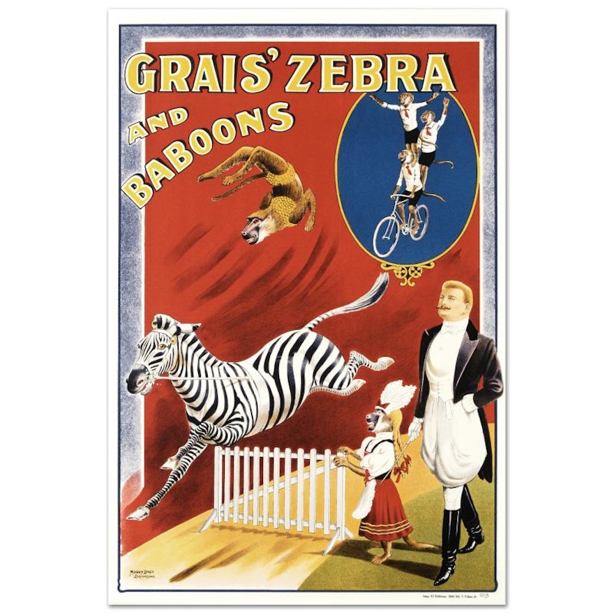 "Grais Zebras and Baboons" After Albert Whitfield Lithograph