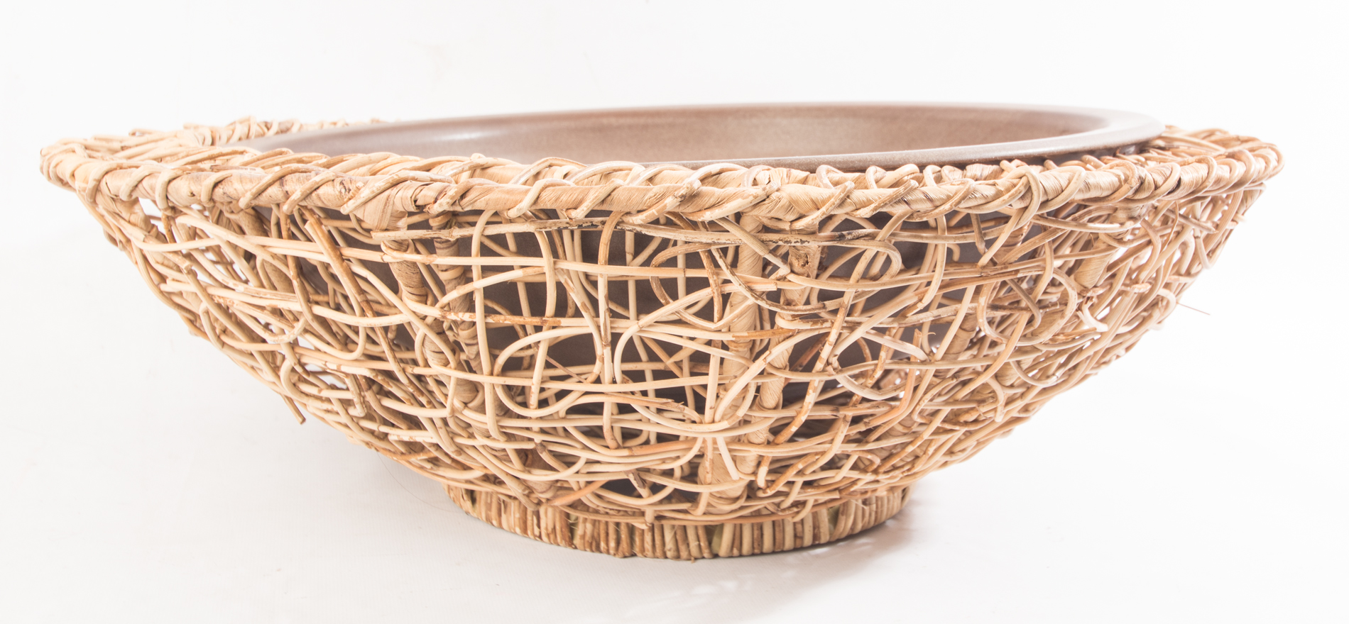 Rattan Wrapped Ceramic Console Bowl