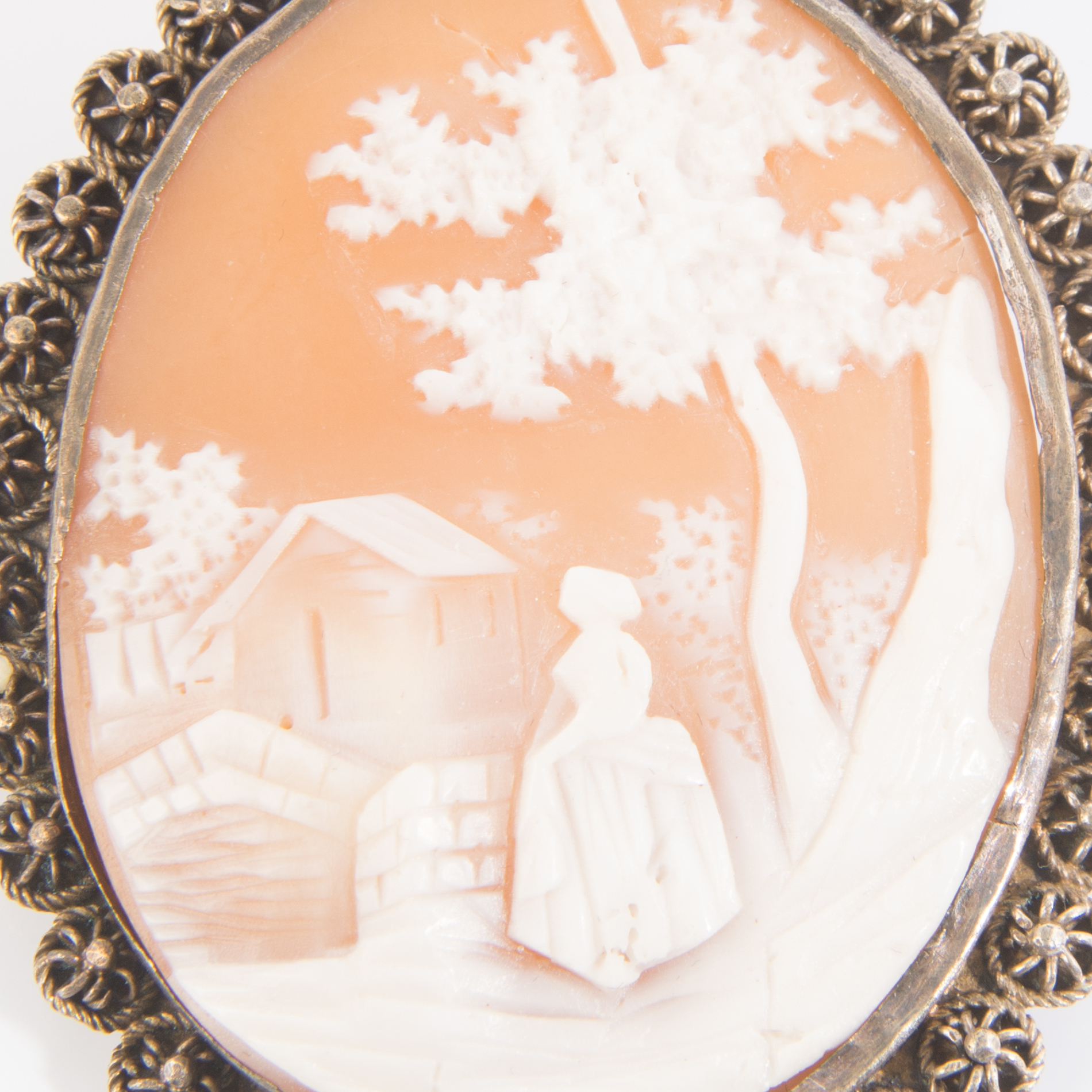 Sterling Silver Carved Shell Cameo Brooch