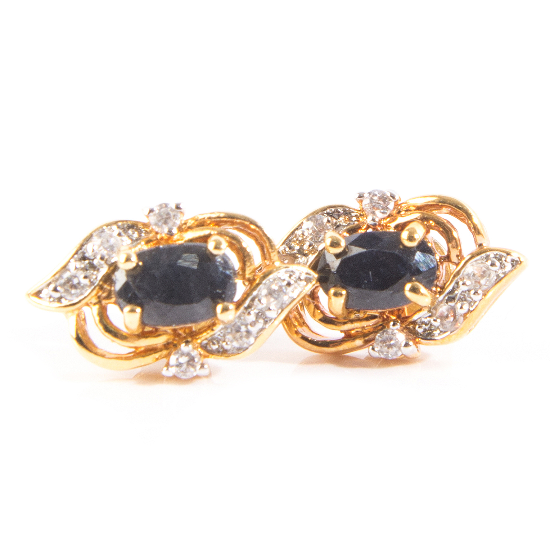 Gold Plated Sapphire and Cubic Zirconia Earrings