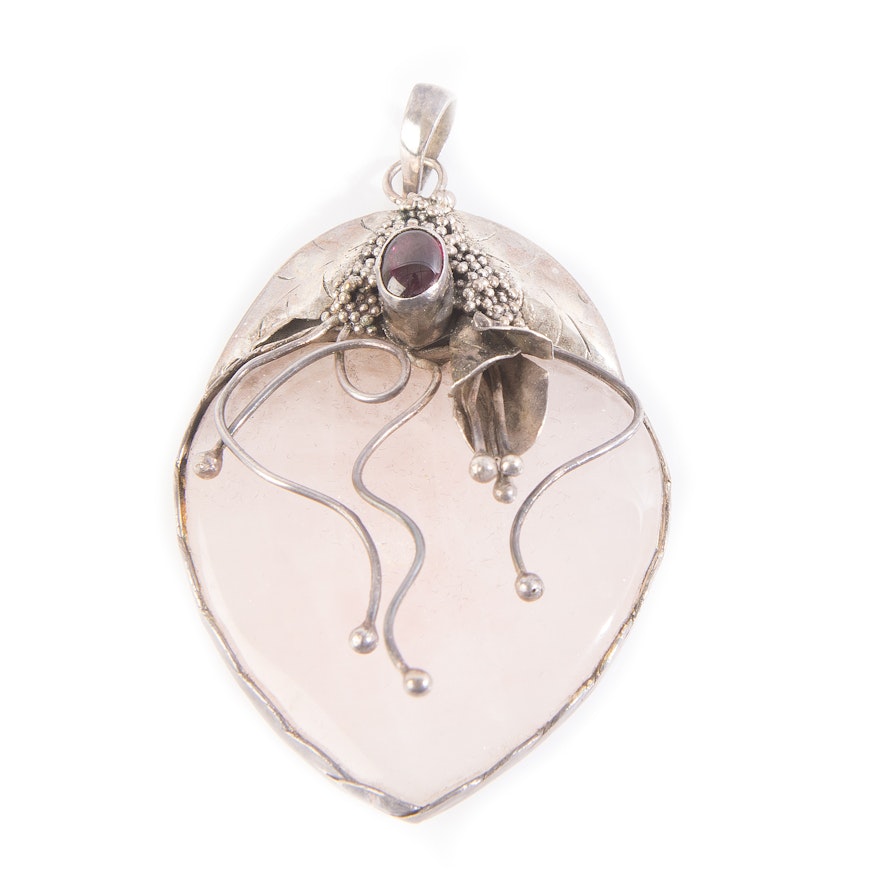 Sterling Silver Rose Quartz and Rhodolite Garnet Pendant