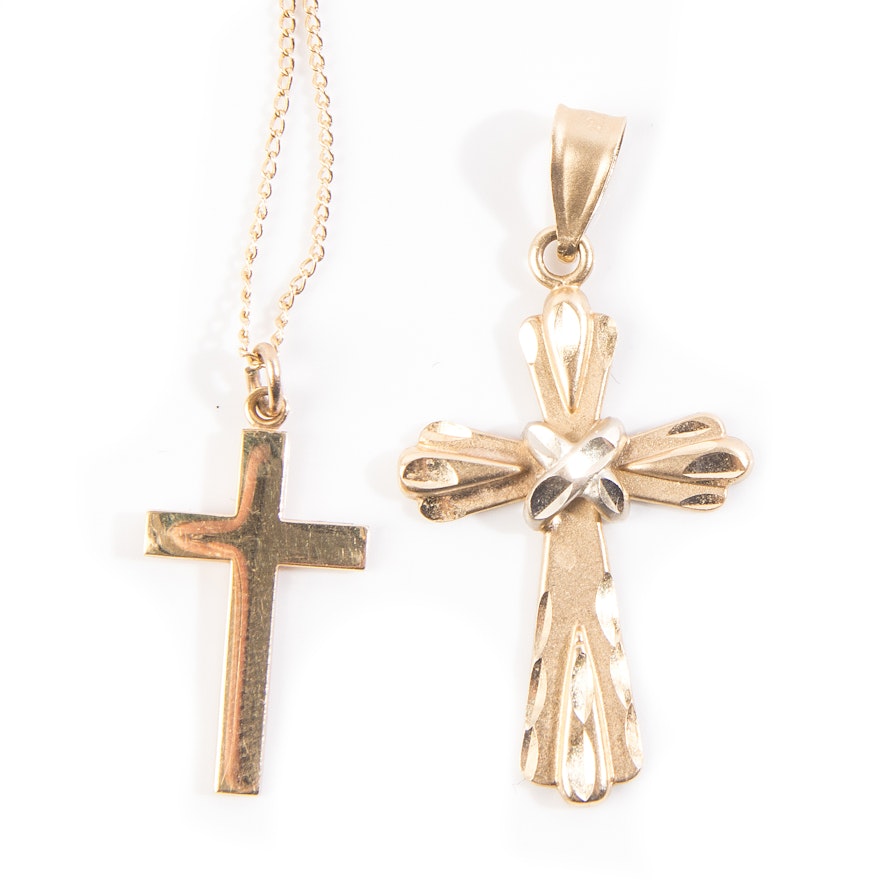 14K Yellow Gold Cross Necklace with Additional Pendant