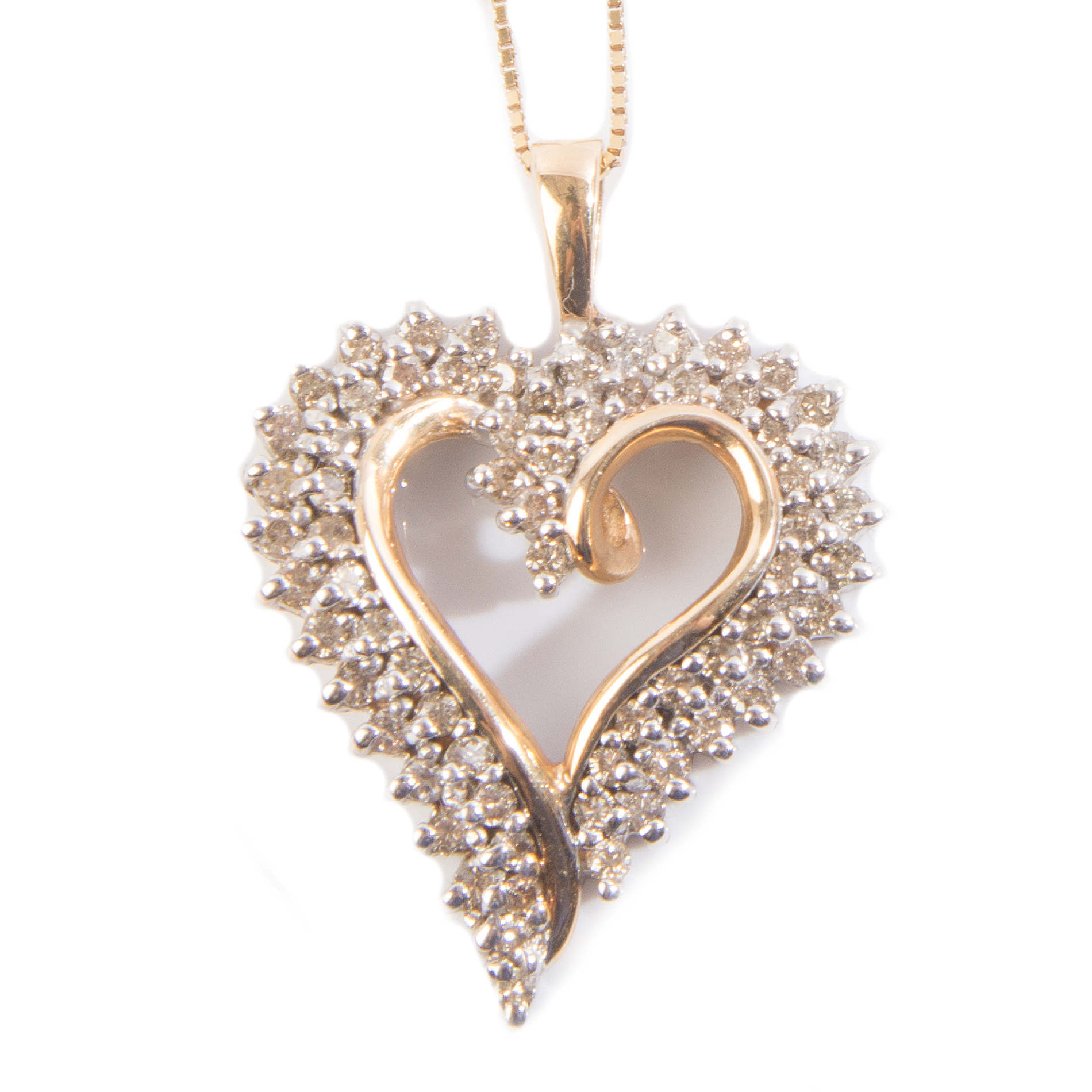 14K Yellow and White Gold and Diamond Heart Pendant Necklace