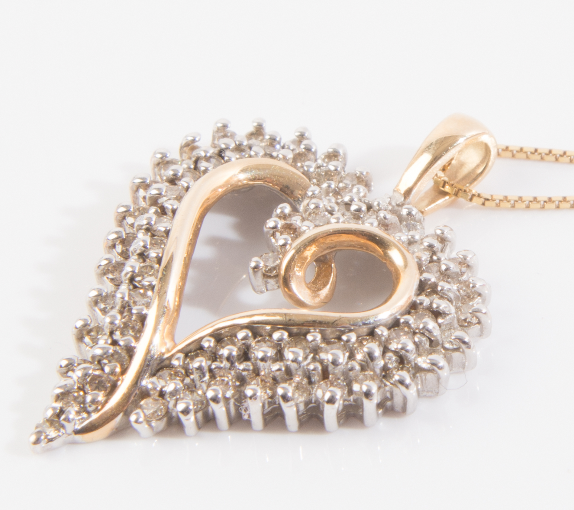 14K Yellow and White Gold and Diamond Heart Pendant Necklace