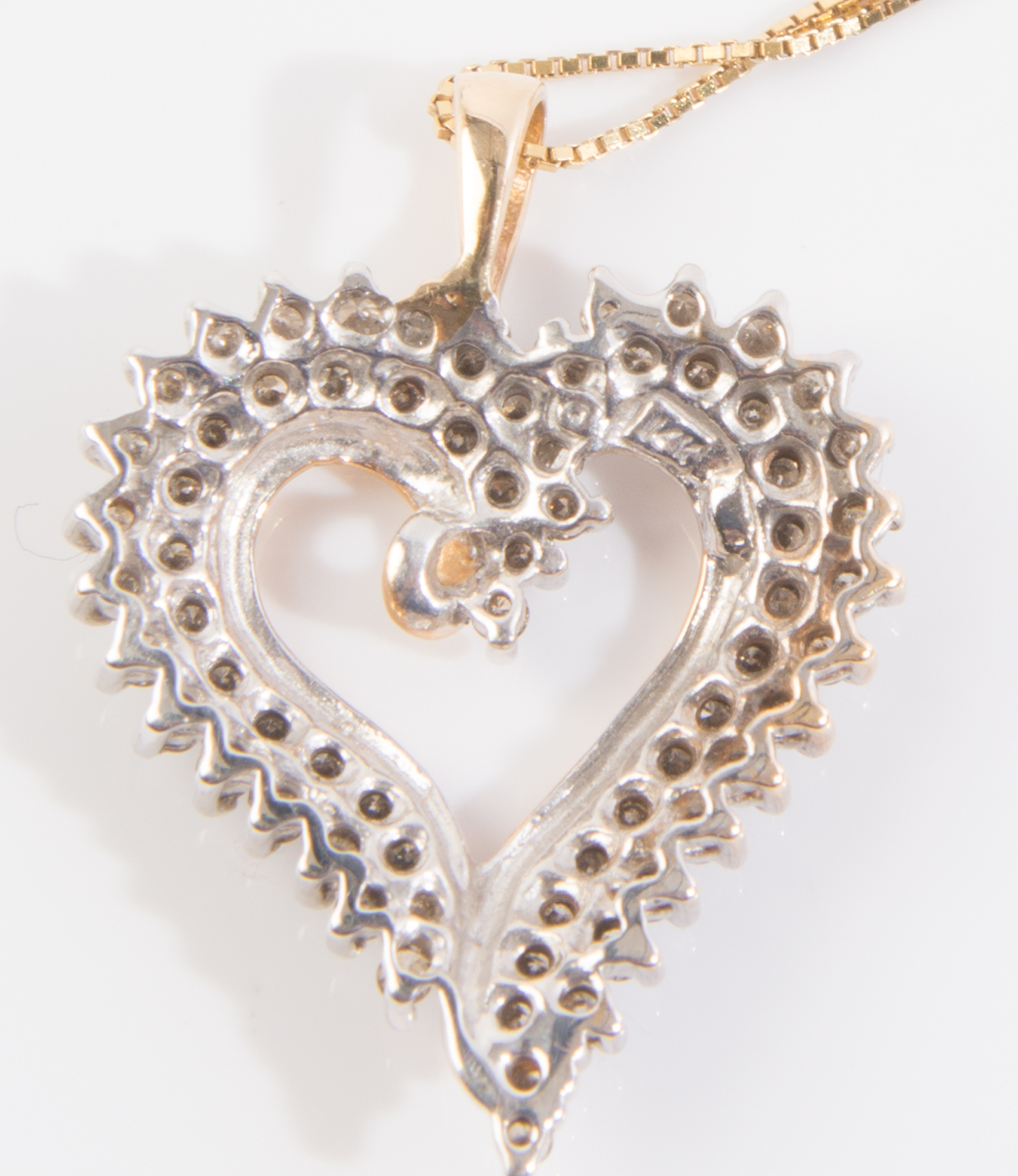 14K Yellow and White Gold and Diamond Heart Pendant Necklace