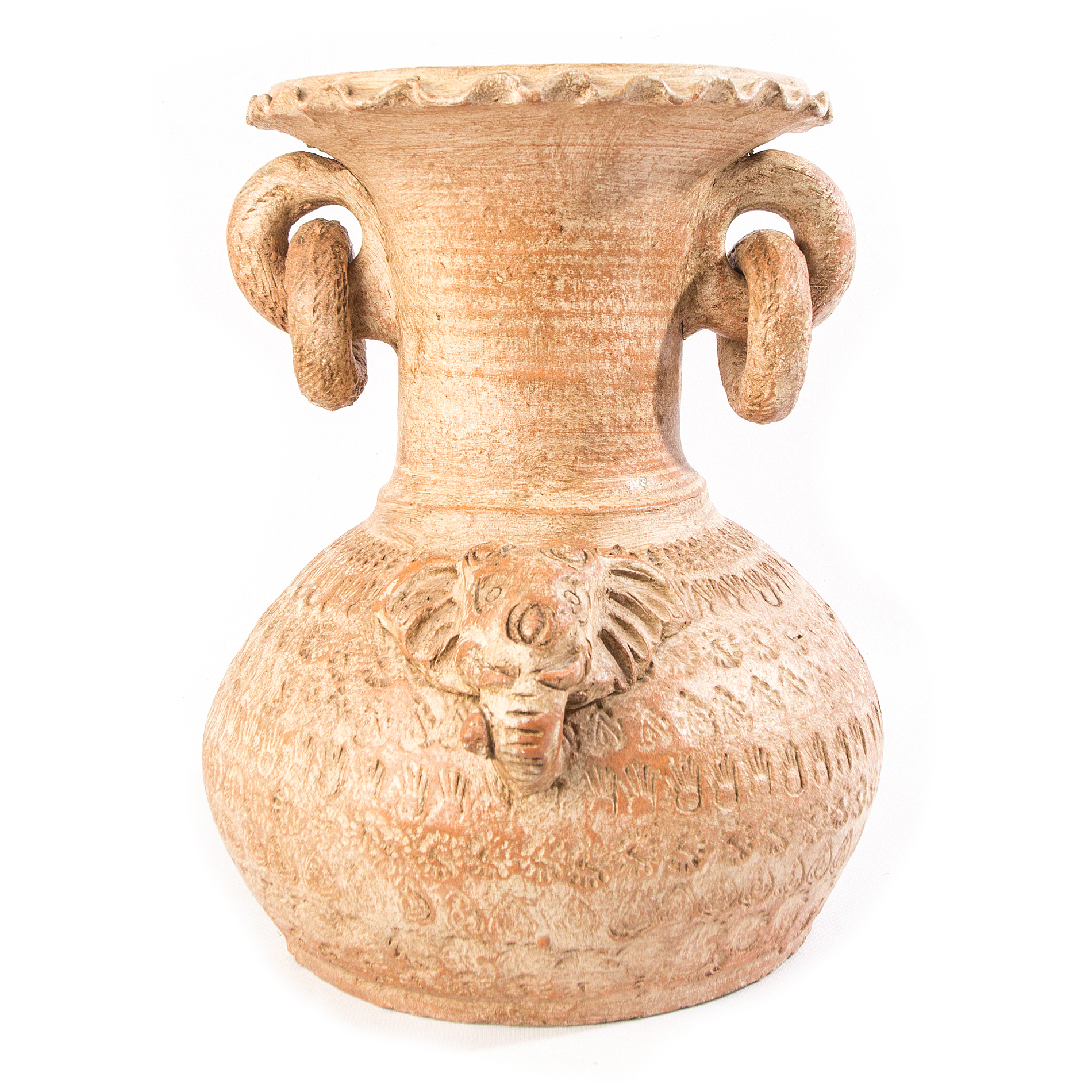 Elephant Motif Earthenware Vase