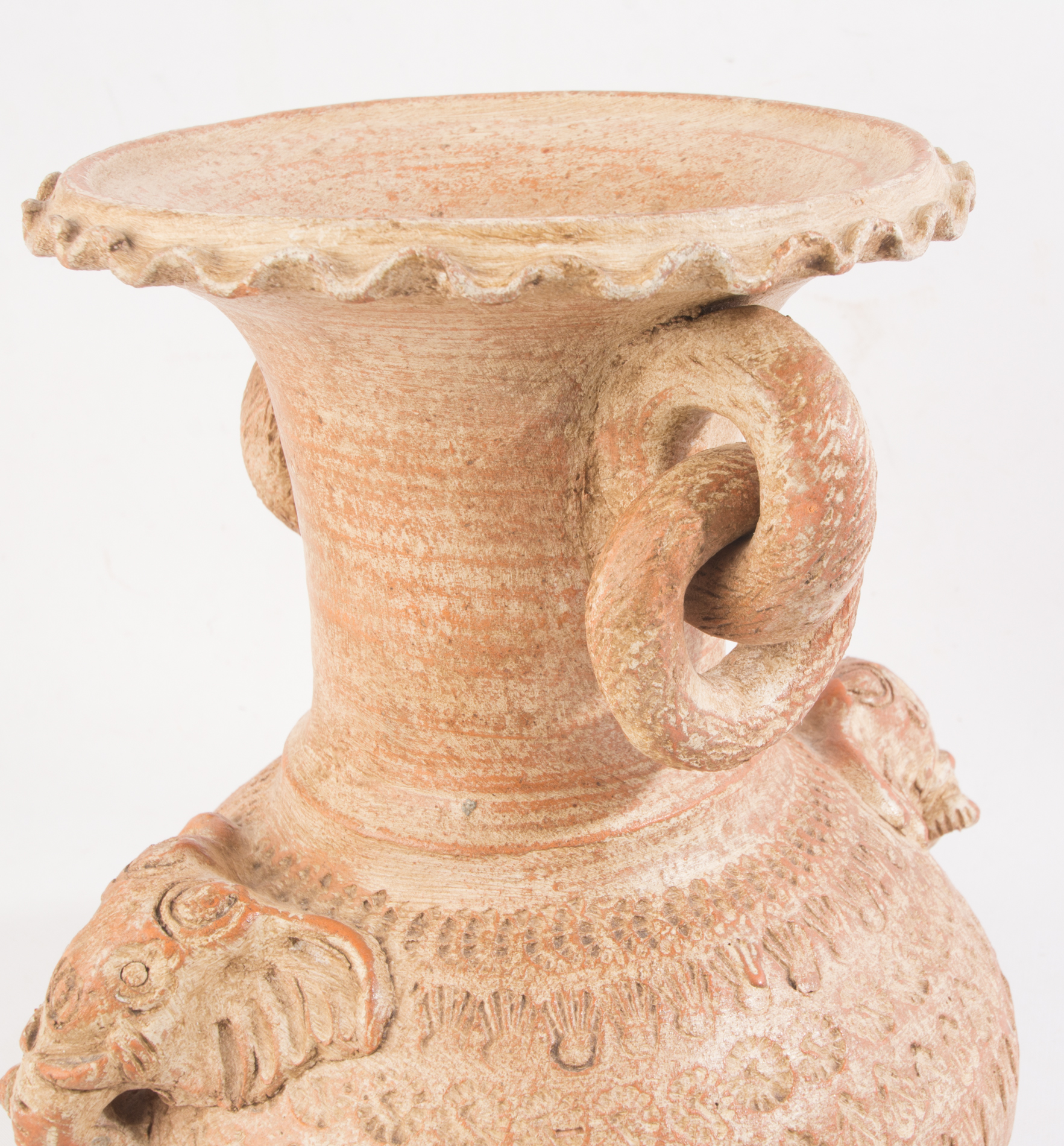 Elephant Motif Earthenware Vase