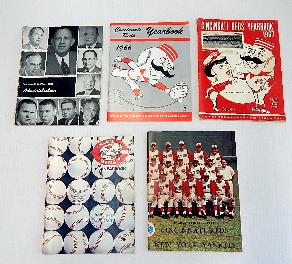 Five Vintage Cincinnati Reds Programs from 1958 to 1968