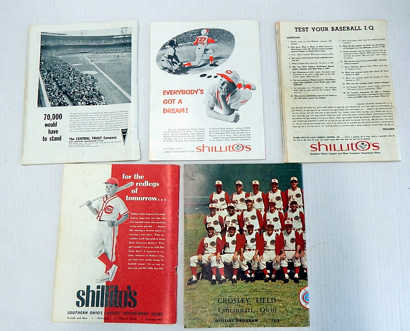 Five Vintage Cincinnati Reds Programs from 1958 to 1968