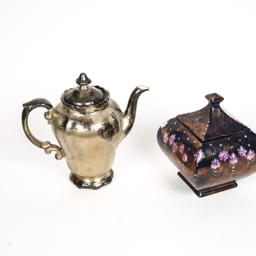 Porcelain Teapot and Floral Lidded Vessel