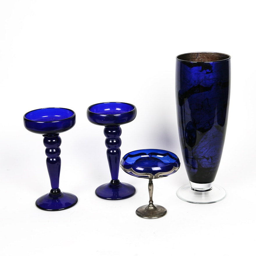 Cobalt Blue Glass Decor Including Cambridge Glass Compote