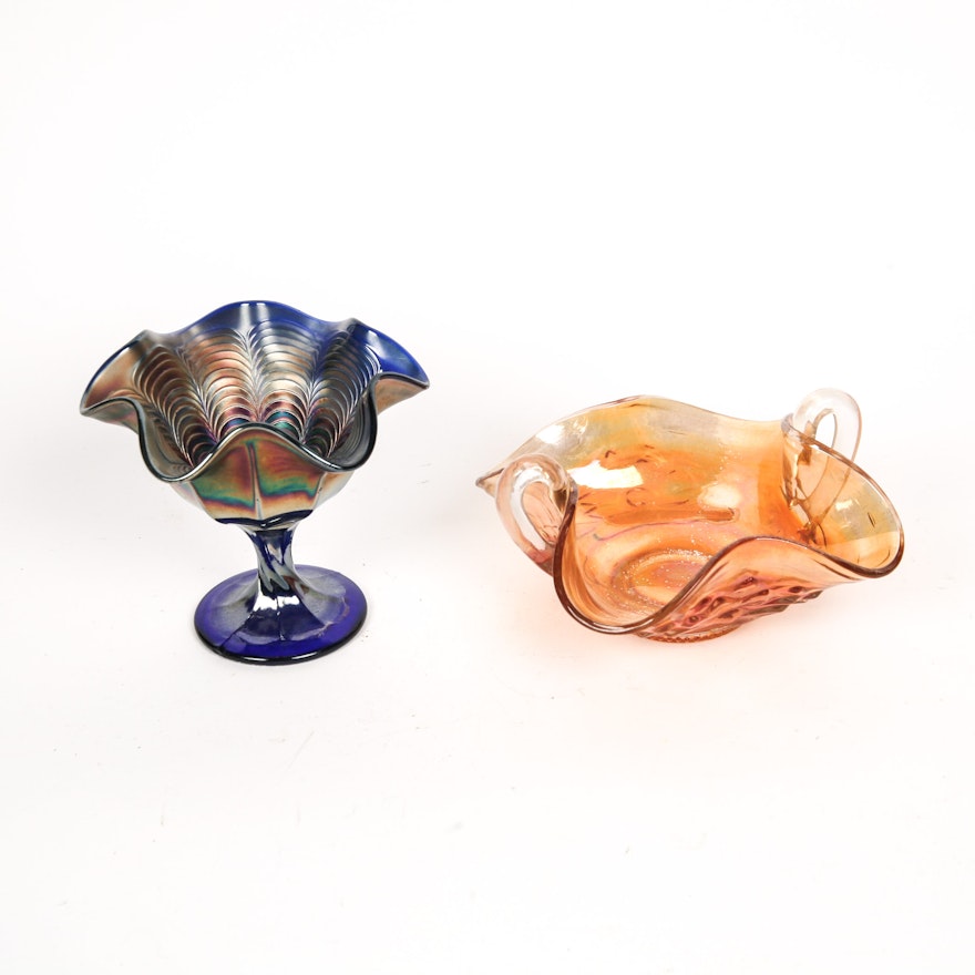 Pair of Iridescent Art Glass Vessels