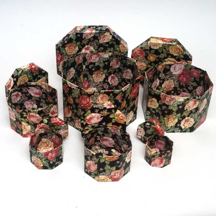 Collection of Octagonal Floral Nesting Boxes