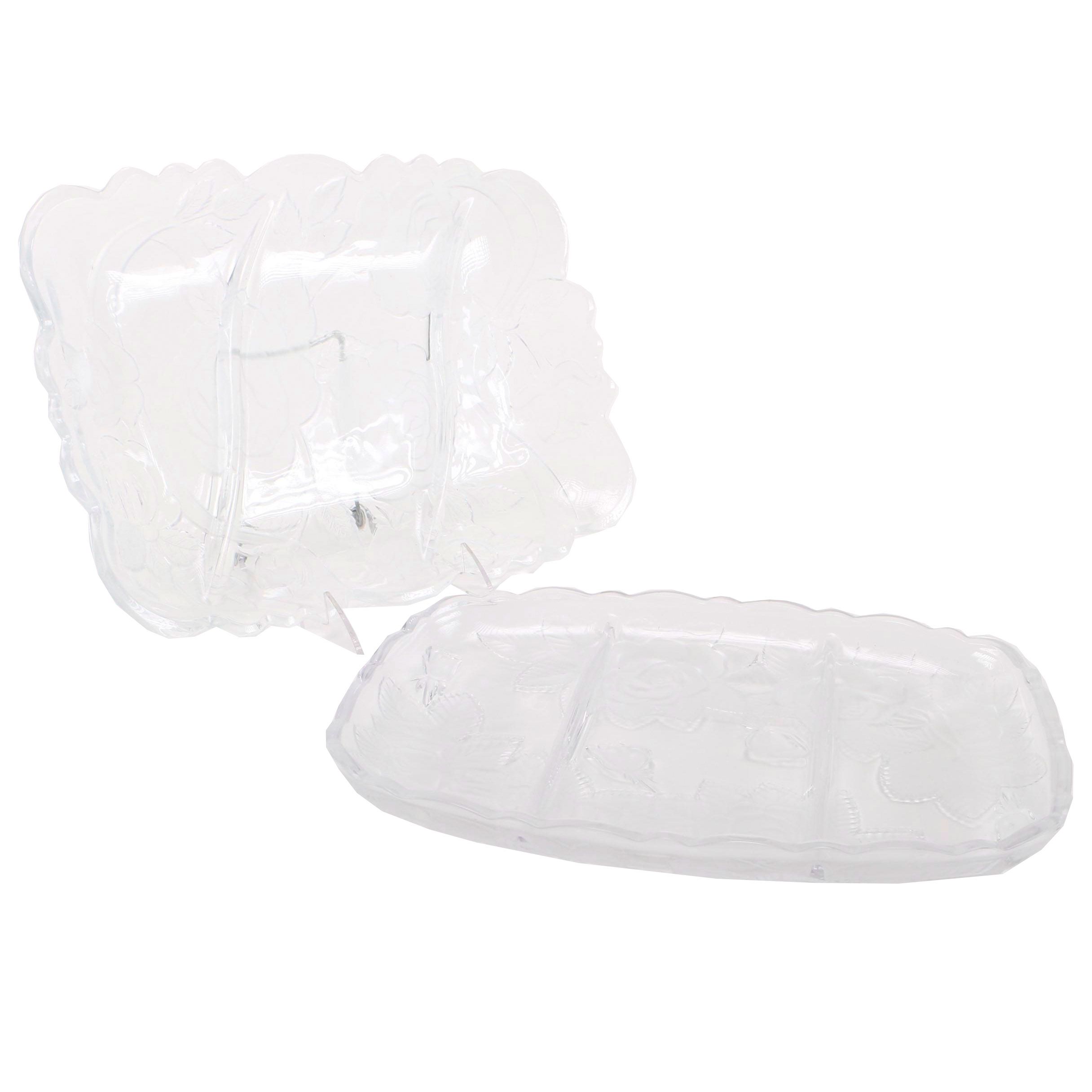 Pressed Glass Divided Trays With Rose Pattern