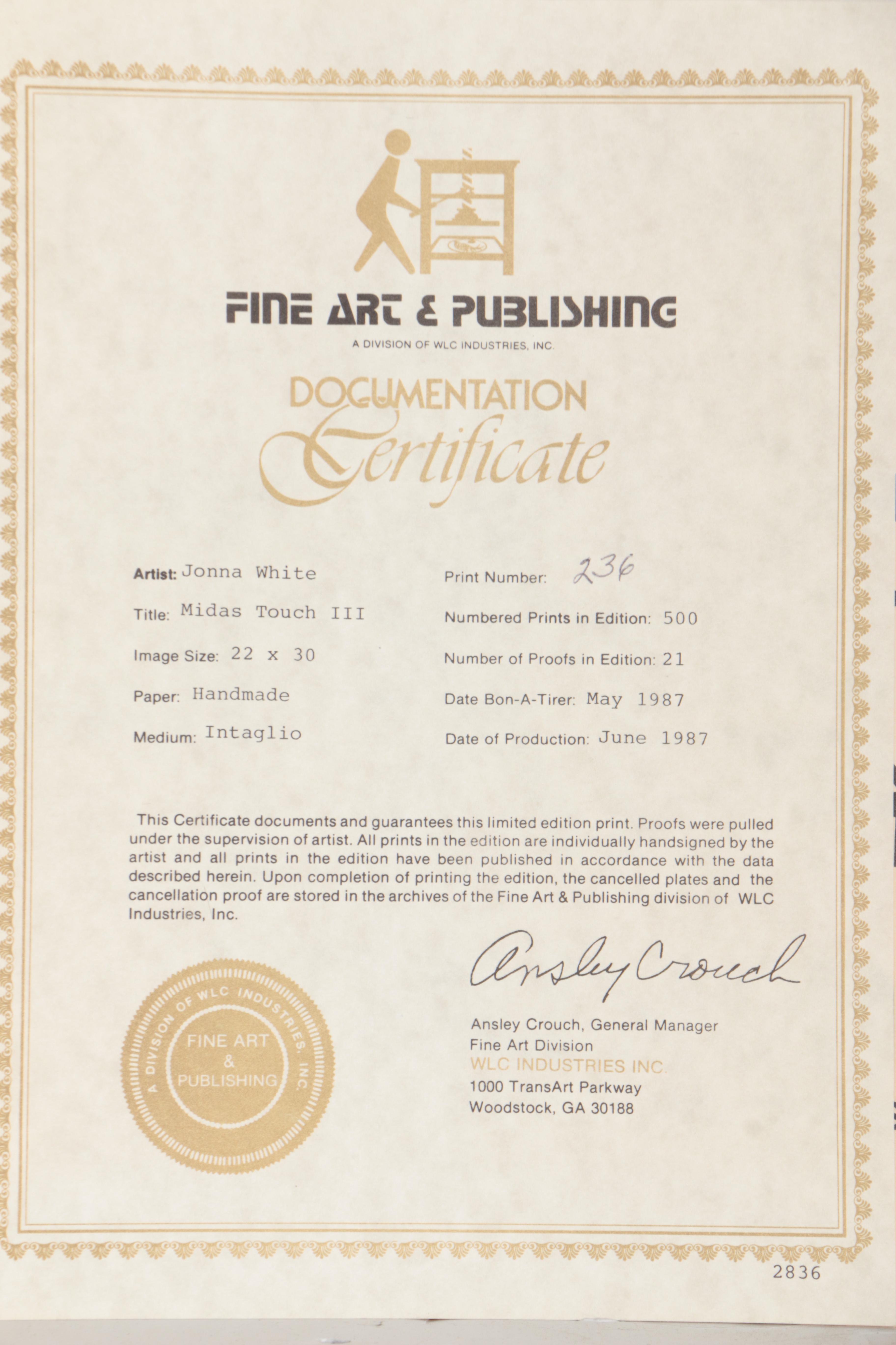 Jonna White Color Intaglio "Midas Touch III"