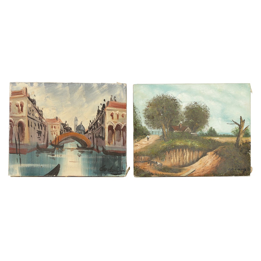 Pair of Small Oil Paintings on Canvas of Landscapes