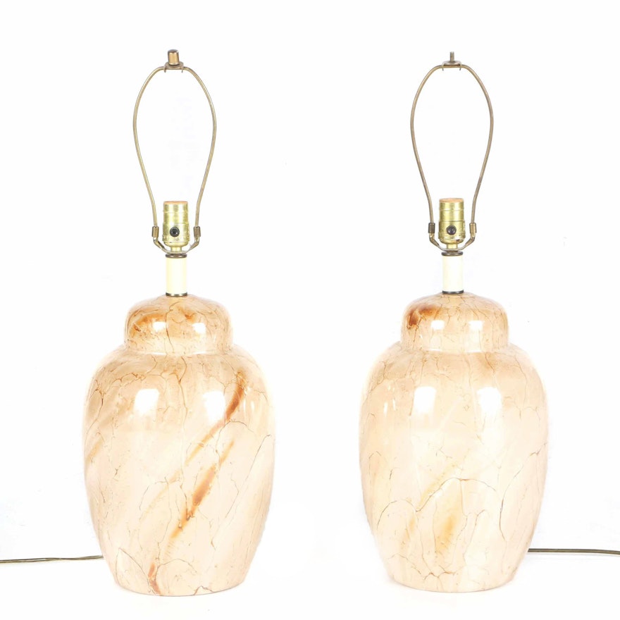 Pair of Matching Cream Ceramic Table Lamps