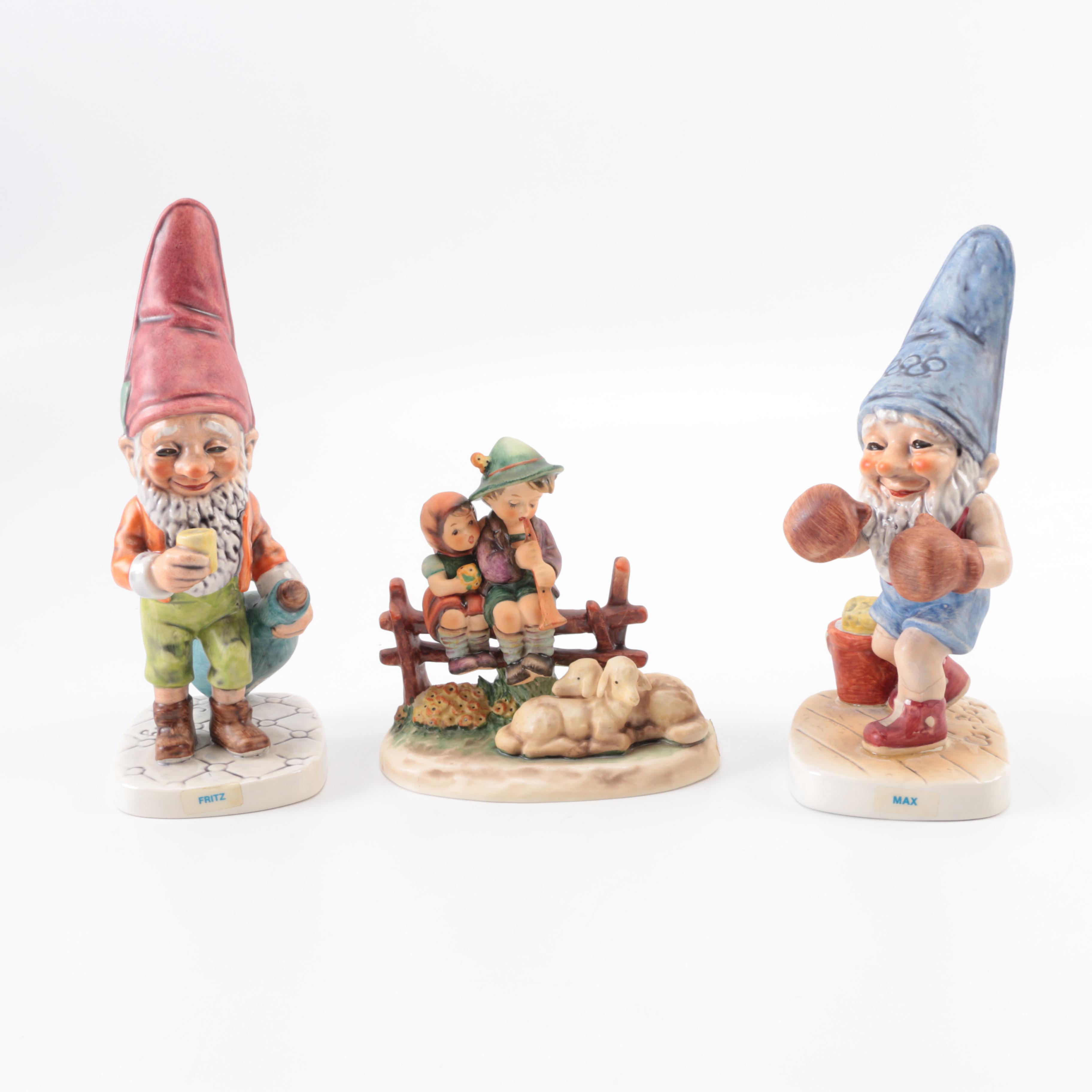 Goebel Go-Boy Gnome "Fritz", "Max" and Hummel "Eventide" Porcelain Figurines