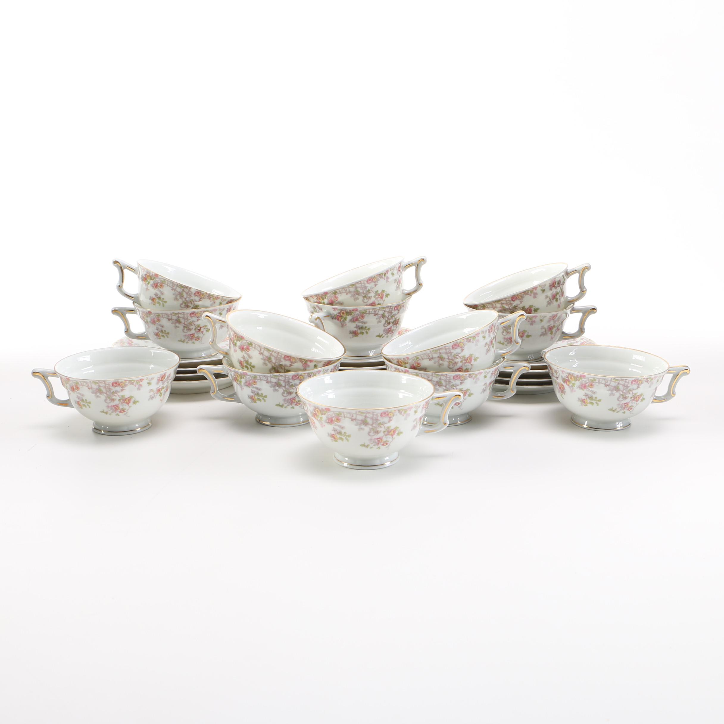 Haviland Limoges "Trellis" Teacup and Saucer Sets