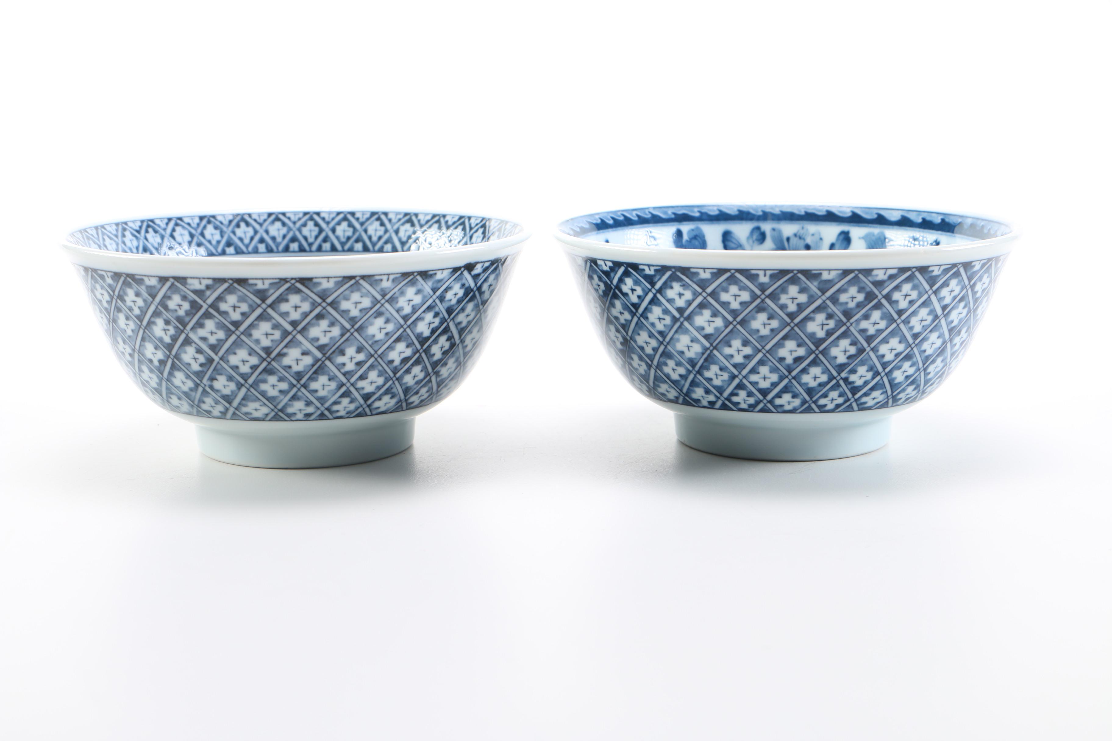 Blue on White Ceramic Rice Bowls