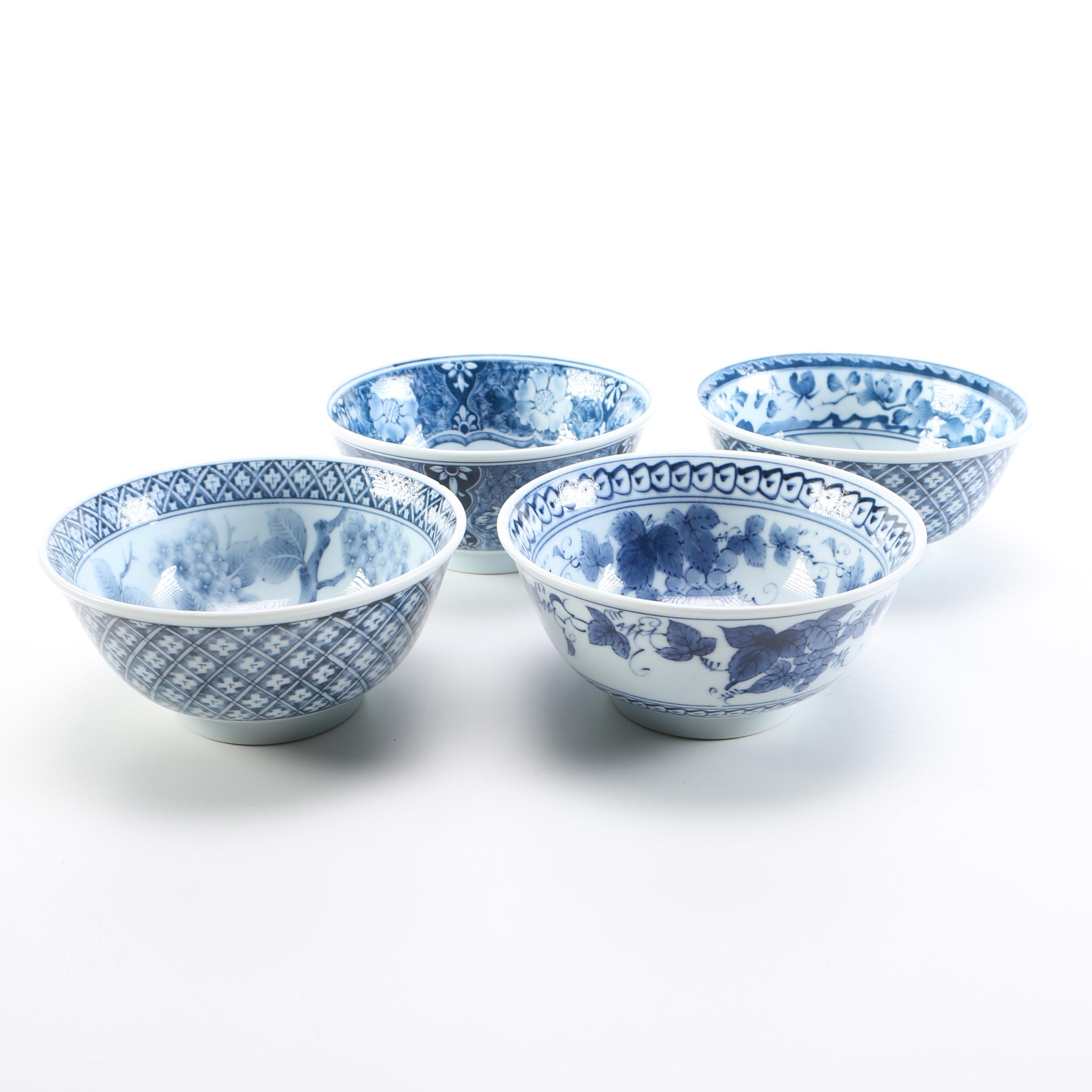 Blue on White Ceramic Rice Bowls