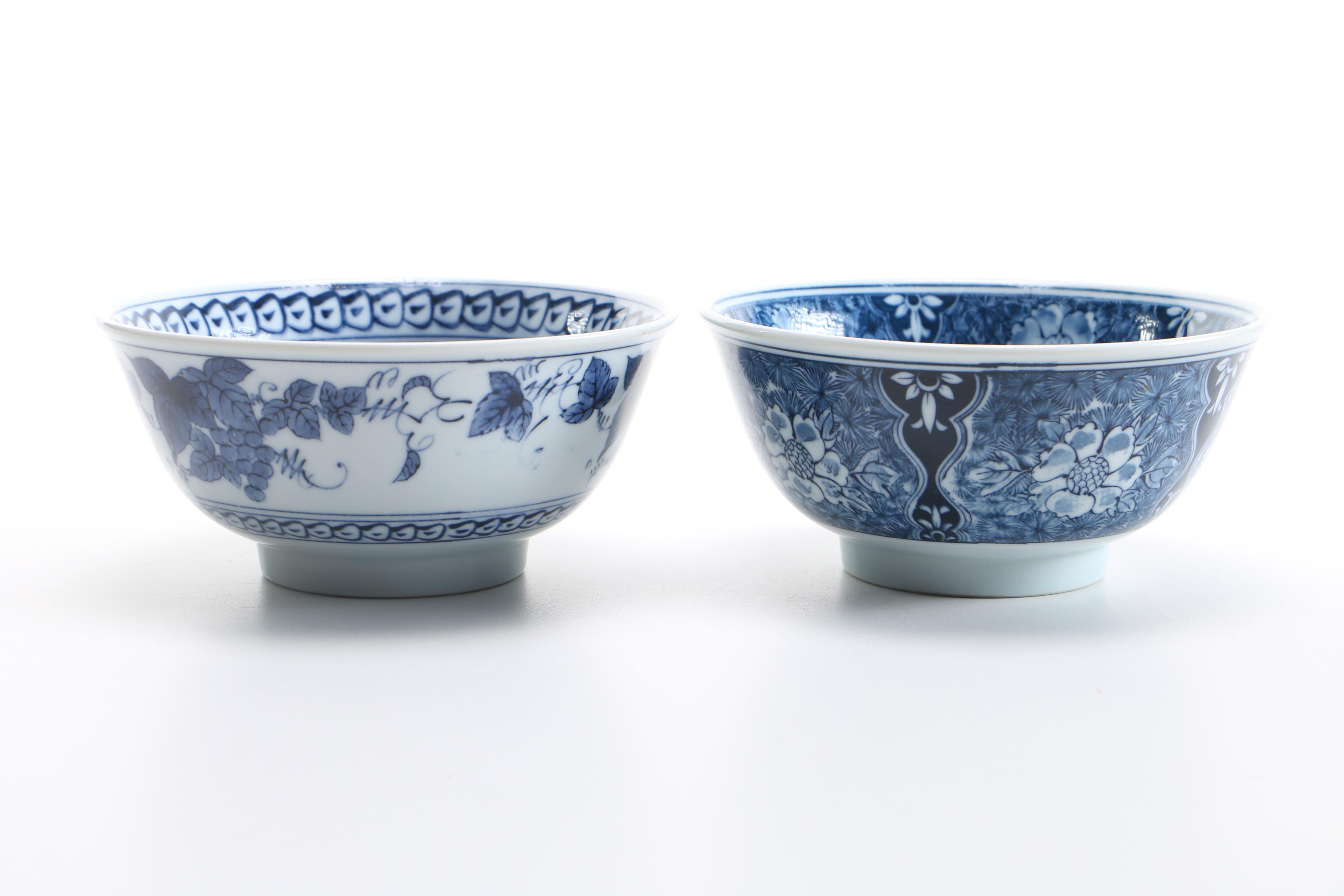 Blue on White Ceramic Rice Bowls