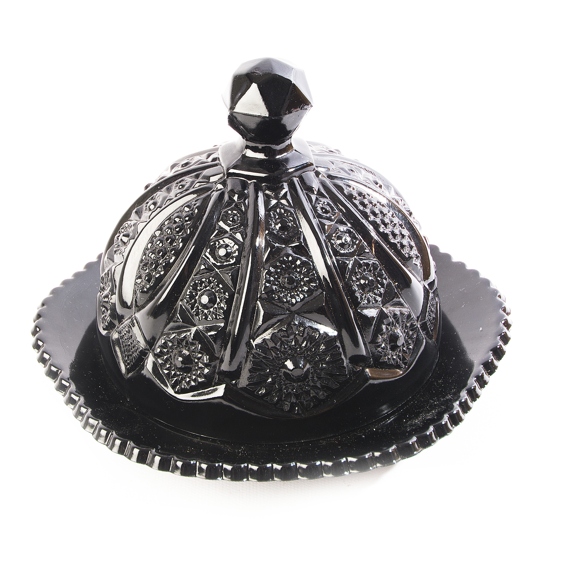 Tiara "Monarch" Black Glass Covered Butter Dish
