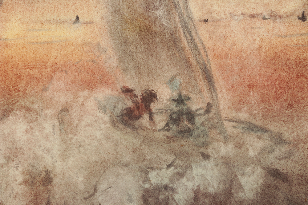 Louis Vastola Pastel Drawing on Paper Nautical Scene