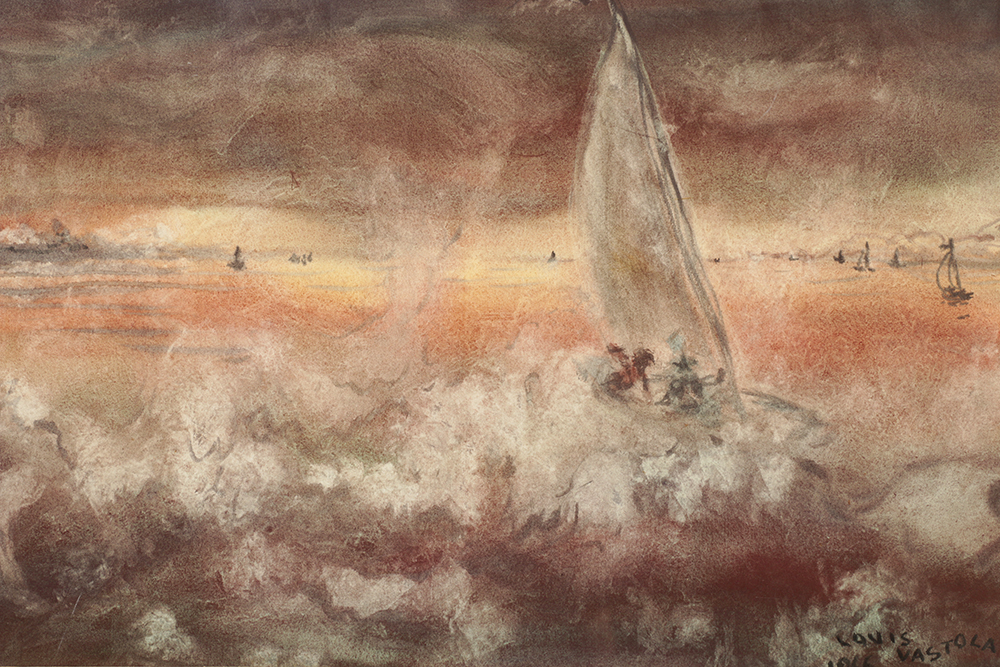 Louis Vastola Pastel Drawing on Paper Nautical Scene