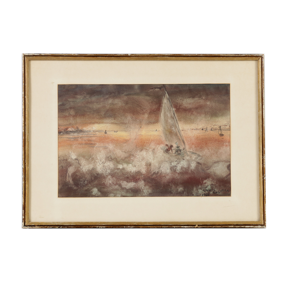 Louis Vastola Pastel Drawing on Paper Nautical Scene