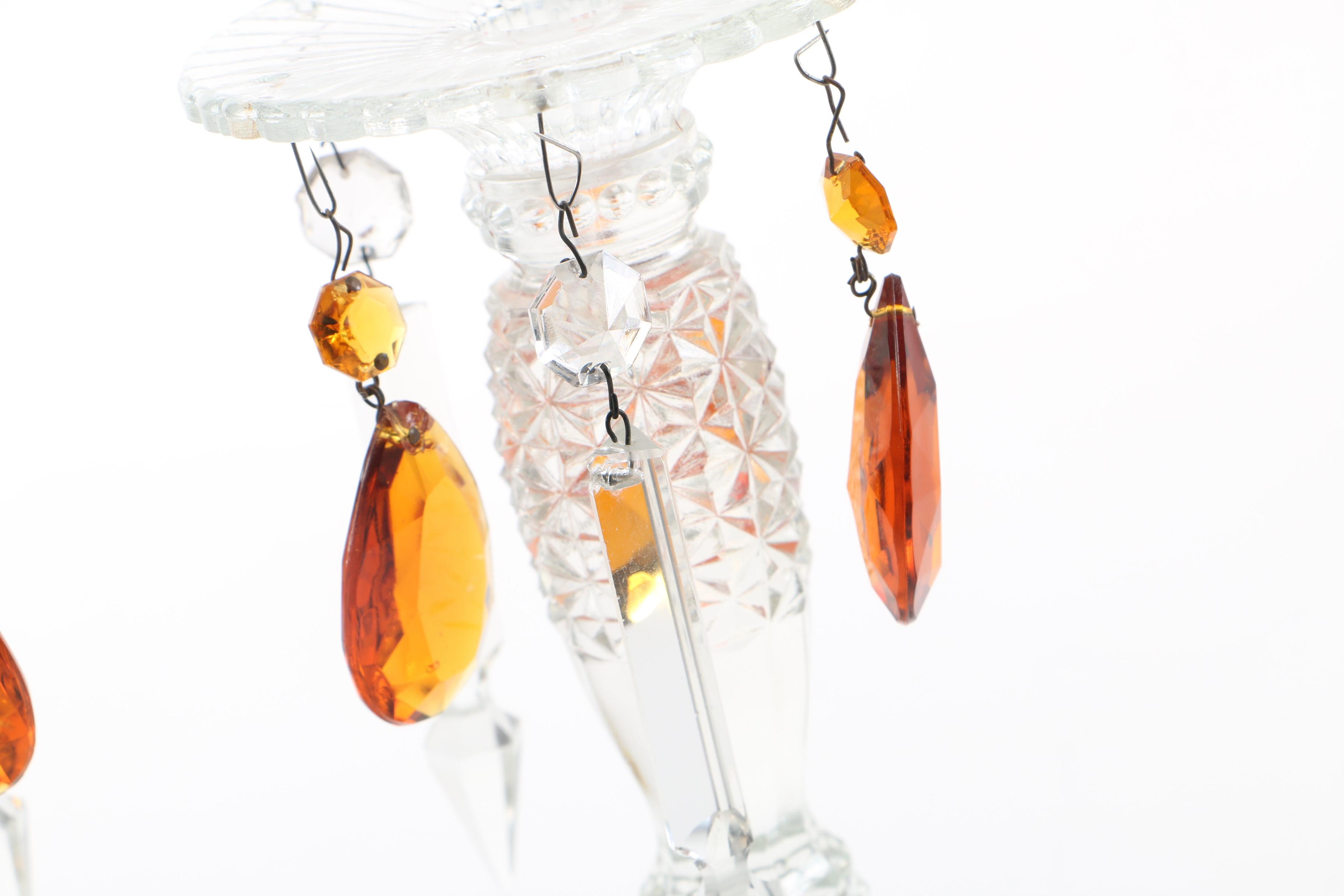 Amber and Clear Glass Candlesticks