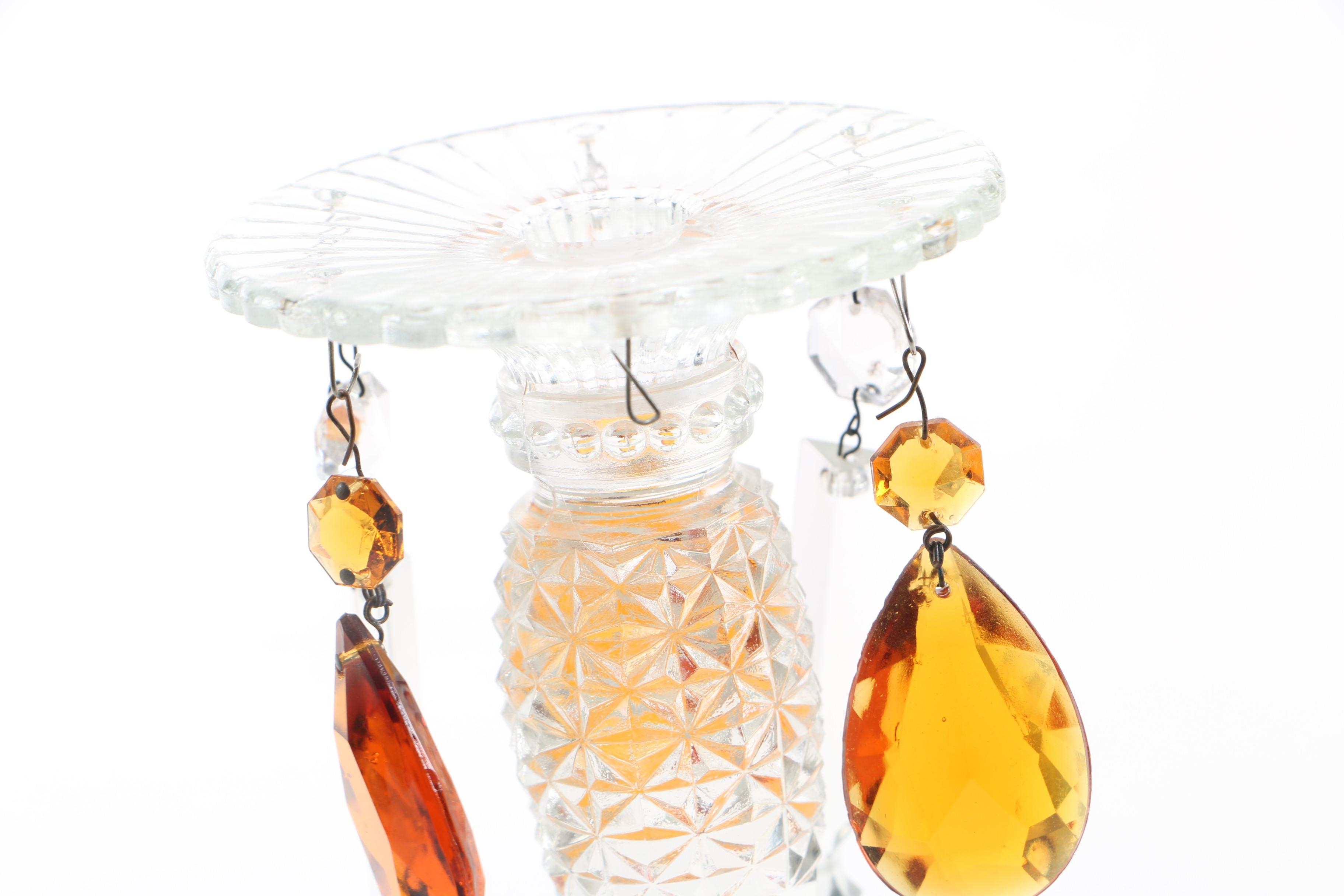 Amber and Clear Glass Candlesticks