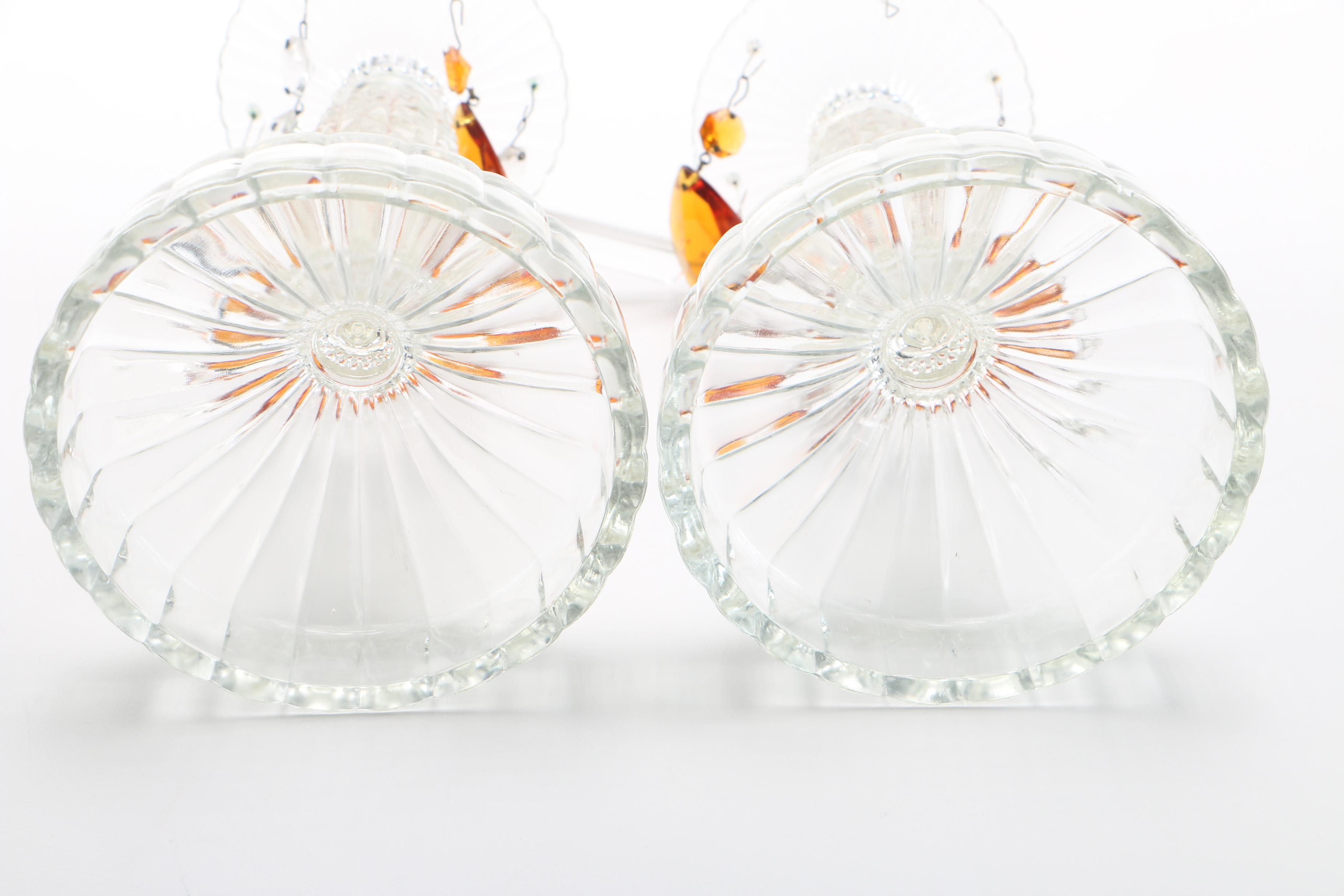 Amber and Clear Glass Candlesticks