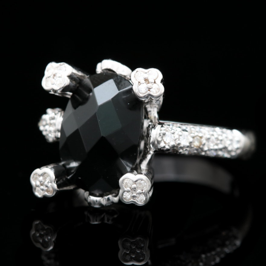 Sterling Silver, Onyx, and Cubic Zirconia Ring